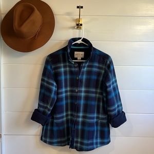 Orvis Women’s Blue Fleece Lined Flannel Plaid Snap Up Shirt Jacket Shacket sz L